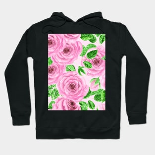 Pink watercolor roses with leaves and buds pattern Hoodie